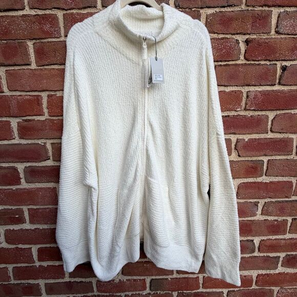 Barefoot Dreams Sweaters - Barefoot Dreams Women's CozyChic Lite High Neck Zip Cardigan Pearl 3X NWT